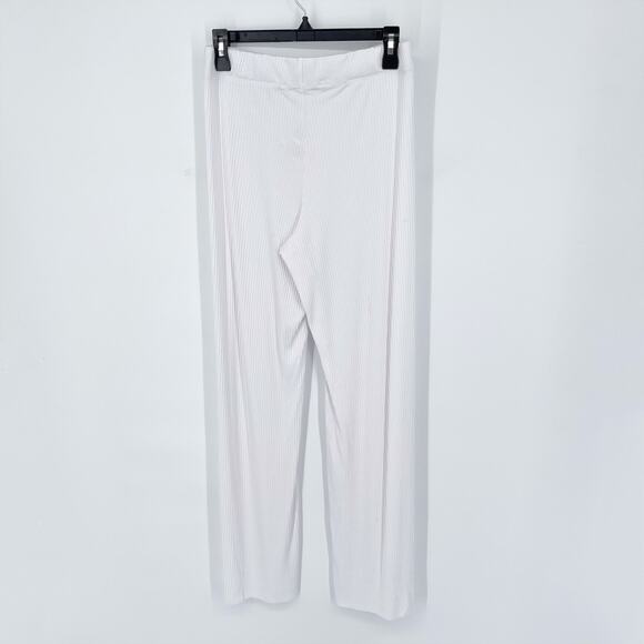 Enza Costa Women's Rayon Wide Leg Pants Elastic Waist NEW Sz M White Rib Knit - Picture 5 of 10